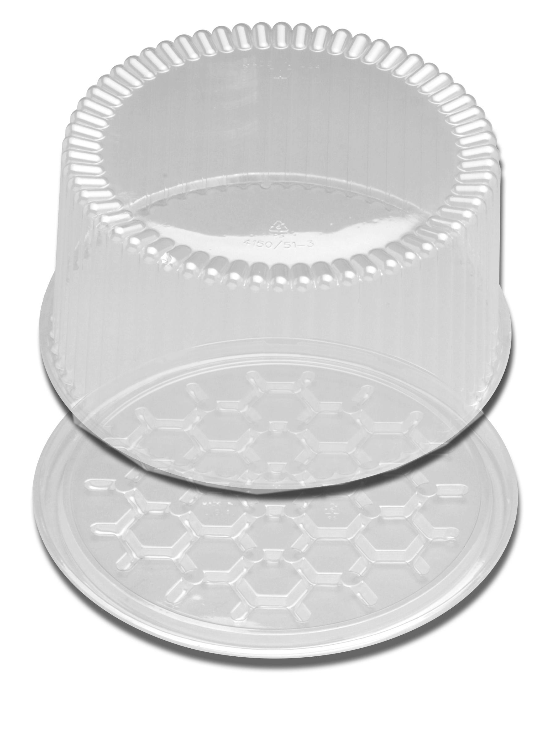 DisplayCake® Cake Container & Lid Combo With High Dome Lid 2-3 Layer 10 IN PS Clear Round 80/Case