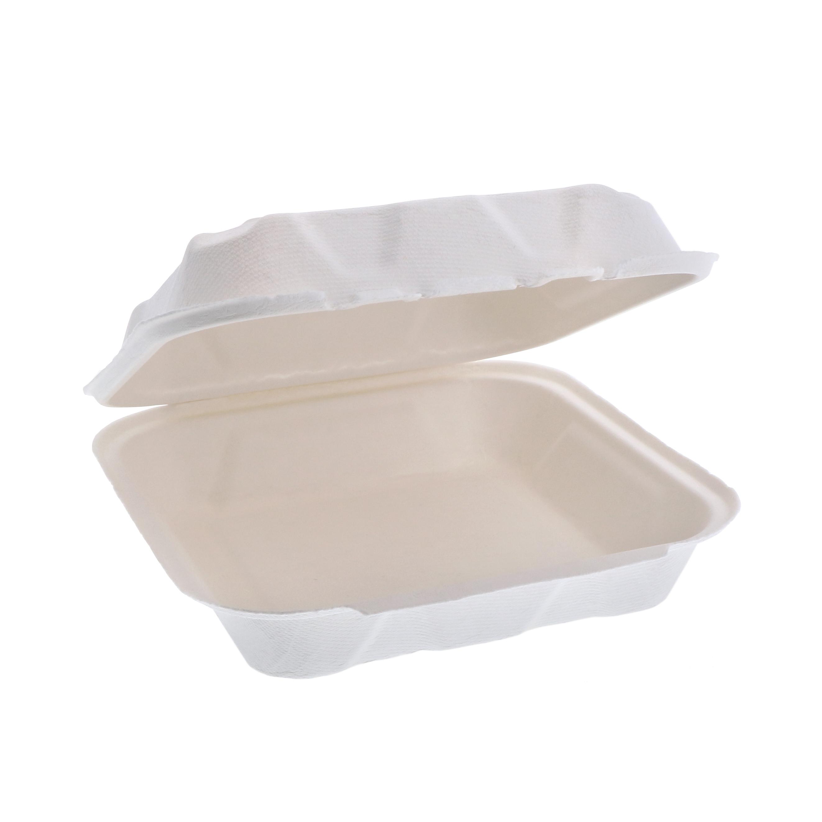 Take-Out Container Hinged With Dome Lid 7.8X7.8X2.8 IN Molded Fiber White Square 150/Case