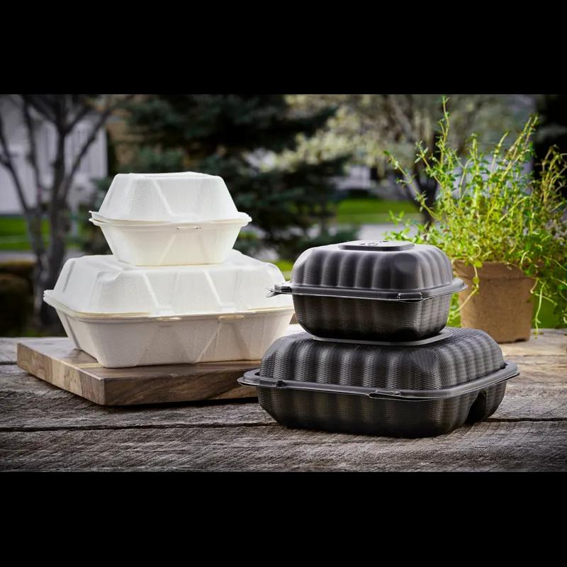 Take-Out Container Hinged With Dome Lid 7.8X7.8X2.8 IN Molded Fiber White Square 150/Case