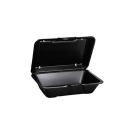 Take-Out Container Hinged With Dome Lid Large (LG) 9.25X6.5X2.875 IN Polystyrene Foam Black Deep 200/Case