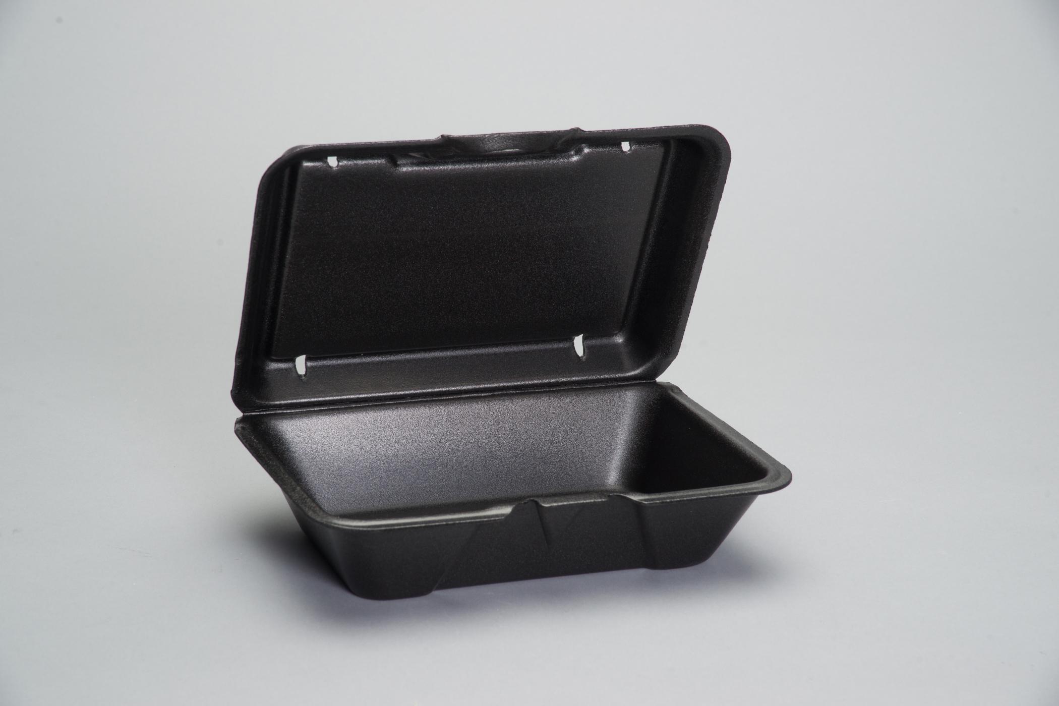 Take-Out Container Hinged With Dome Lid Large (LG) 9.25X6.5X2.875 IN Polystyrene Foam Black Deep 200/Case