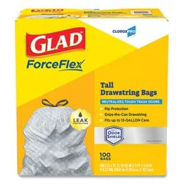 Glad ForceFlex Can Liner 13 GAL White Plastic With Drawstring Closure Tall Kitchen 100/Case