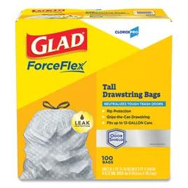 Glad® ForceFlex Can Liner 13 GAL White Plastic With Drawstring Closure Tall Kitchen 100/Case