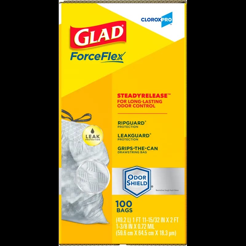 Glad® ForceFlex Can Liner 13 GAL White Plastic With Drawstring Closure Tall Kitchen 100/Case
