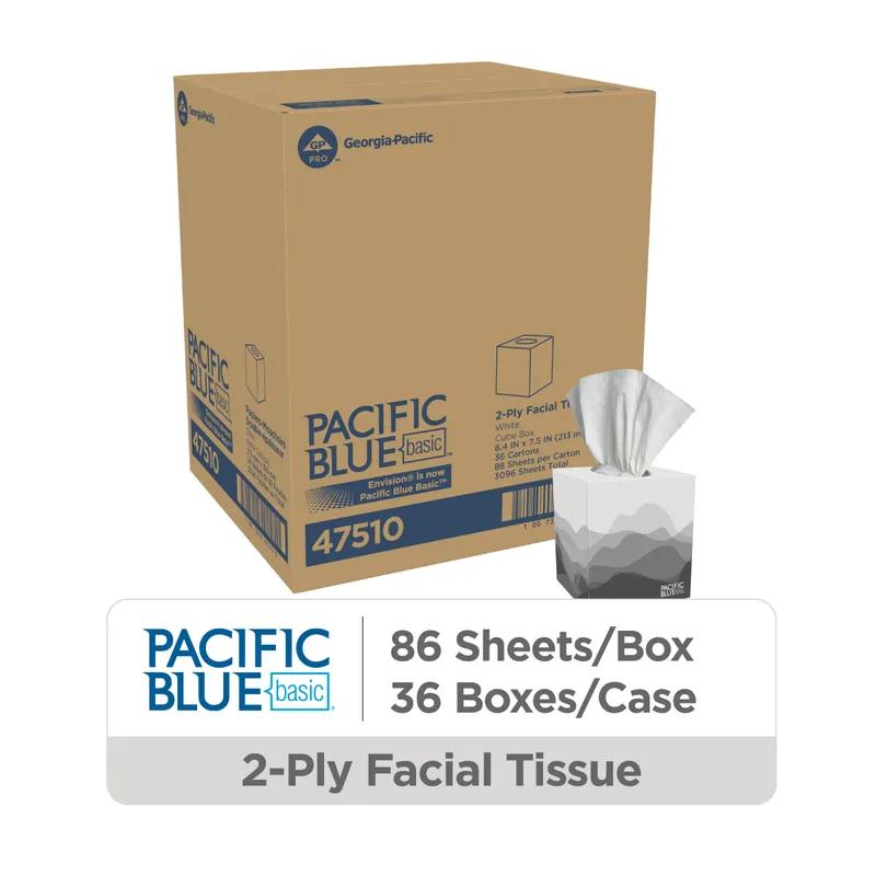 Pacific Blue Facial Tissue 8.4X7.5X5.25 IN 2PLY White 1/2 Fold Cube Box EPA Indicator 3060/Case