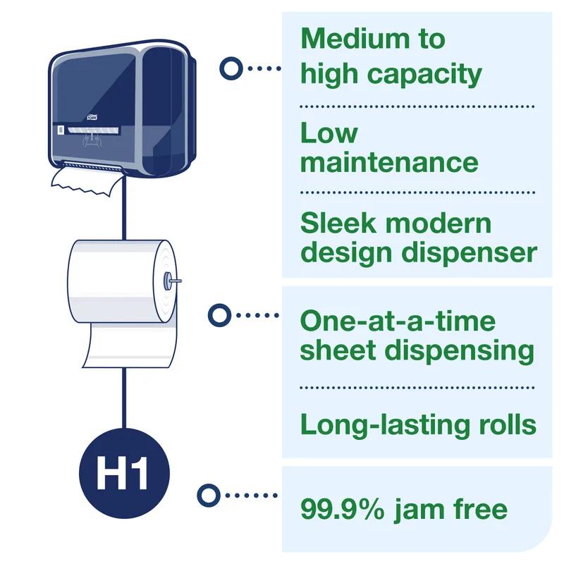 Tork Roll Paper Towel H1 7.7IN X575FT White Hardwound Embossed Refill 1.51IN Core Diameter 6 Rolls/Case