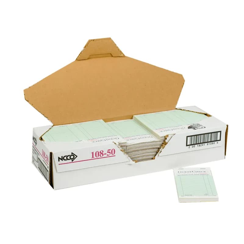 Guest Check 6.75X3.5 IN Green 2-Part Carbonless Medium 50 Count/Pack 50 Packs/Case