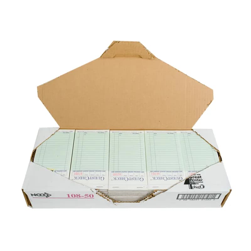 Guest Check 6.75X3.5 IN Green 2-Part Carbonless Medium 50 Count/Pack 50 Packs/Case