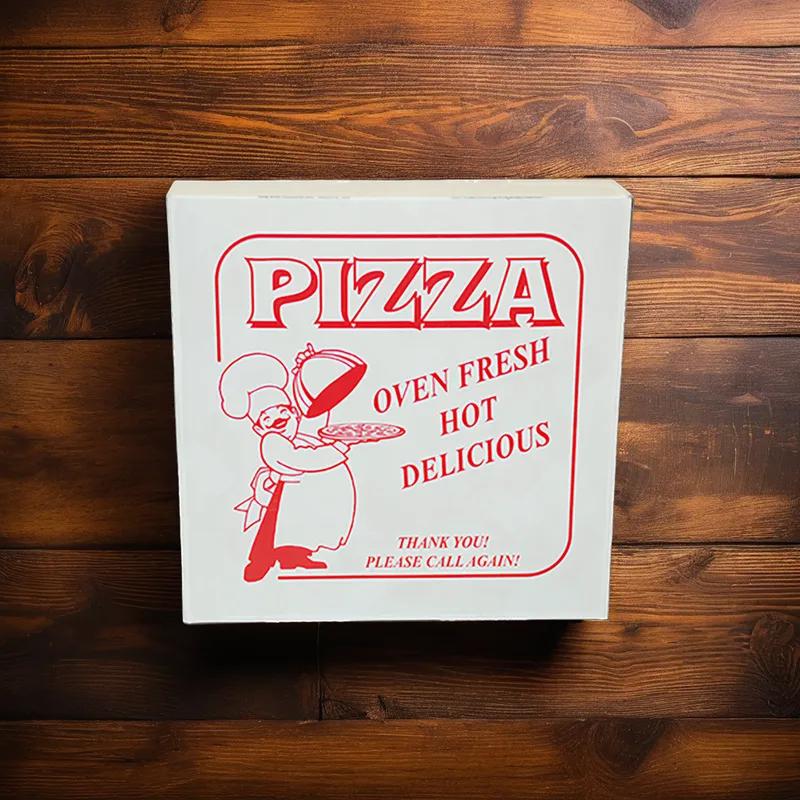 Pizza Box 10X10X2 IN Clay-Coated Paperboard White Red Stock Print 100/Case