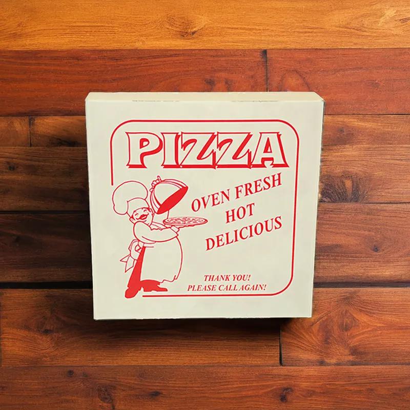 Pizza Box 10X10X2 IN Clay-Coated Paperboard White Red Stock Print 100/Case