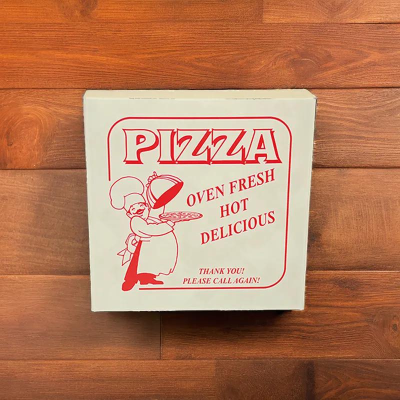 Pizza Box 10X10X2 IN Clay-Coated Paperboard White Red Stock Print 100/Case