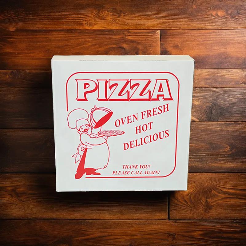 Pizza Box 10X10X2 IN Clay-Coated Paperboard White Red Stock Print 100/Case