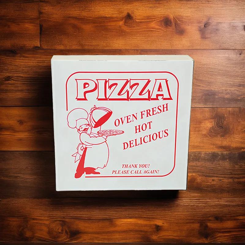 Pizza Box 10X10X2 IN Clay-Coated Paperboard White Red Stock Print 100/Case