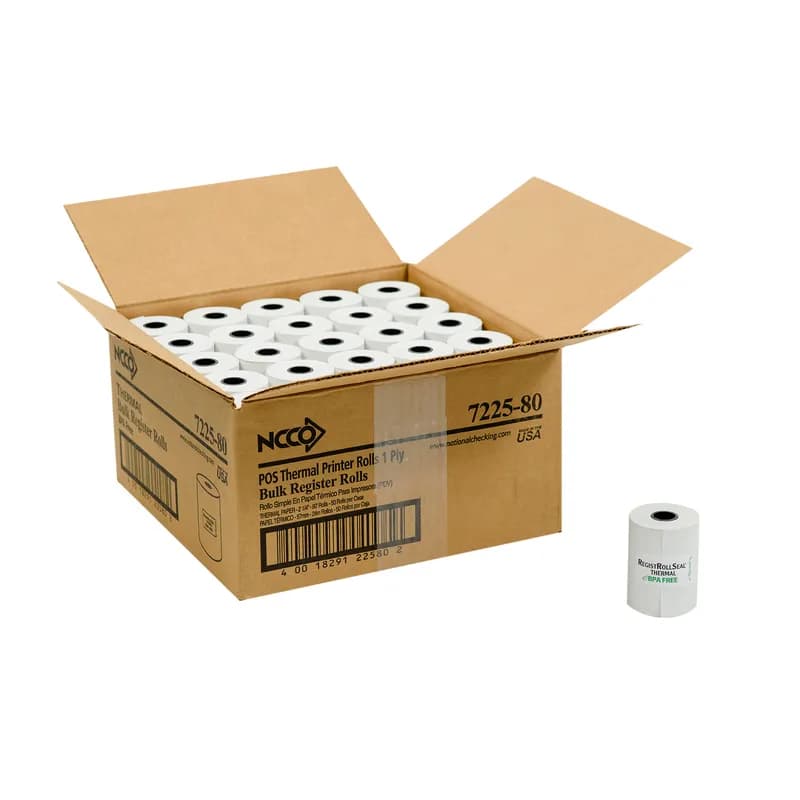 Cash Register Receipt Roll 2.25IN X80FT White Thermal Paper 50/Case