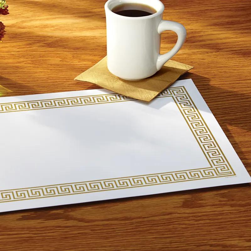 Placemat 10X14 IN Gold Greek Key Linen Paper Embossed 1000/Case