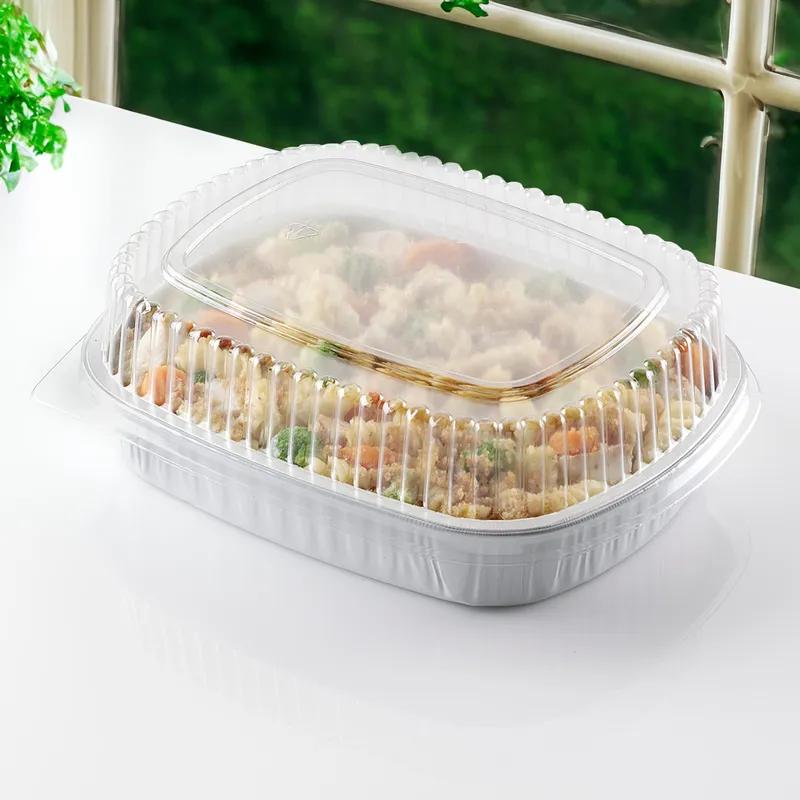 Gourmet-To-Go® Take-Out Container Base & Lid Combo With Plastic Dome Lid Medium (MED) 32 OZ Aluminum Oblong 150/Case