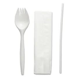 Victoria Bay 3PC Cutlery Kit PP White Medium Weight Individually Wrapped With Napkin,Milk Straw,Spork 1000/Case