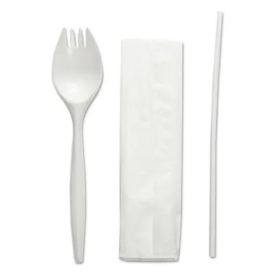 Victoria Bay 3PC Cutlery Kit PP White Medium Weight Individually Wrapped With Napkin,Milk Straw,Spork 1000/Case