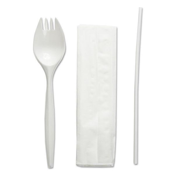 Victoria Bay 3PC Cutlery Kit PP White Medium Weight Individually Wrapped With Napkin,Milk Straw,Spork 1000/Case