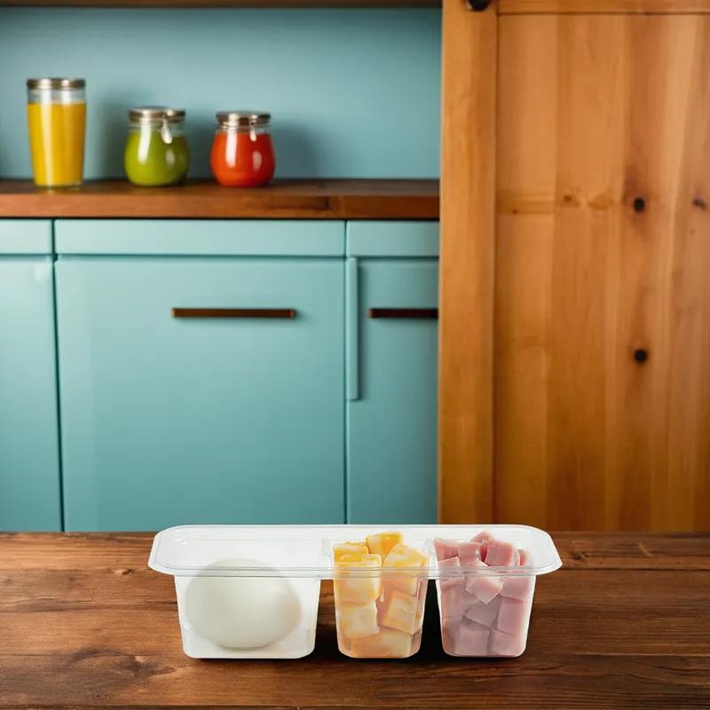 Fresh 'n Clear® Snack Cube Egg Deli Container 3 Compartment Plastic Clear 1056/Case