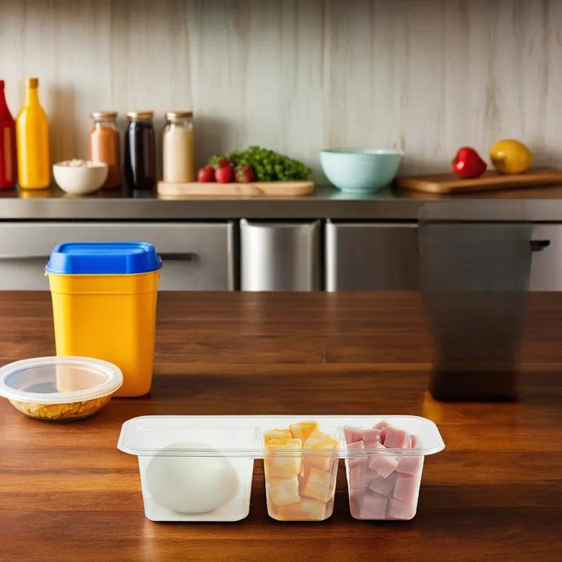 Fresh 'n Clear® Snack Cube Egg Deli Container 3 Compartment Plastic Clear 1056/Case