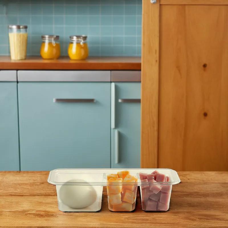 Fresh 'n Clear® Snack Cube Egg Deli Container 3 Compartment Plastic Clear 1056/Case