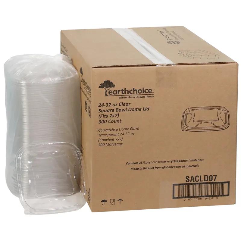 Lid Dome 7.375X7.375X0.83 IN RPET Clear Square For 24-32 OZ Bowl 300/Case