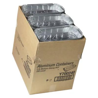 Take-Out Container Base & Lid Combo With Flat Lid Medium (MED) 47.5 OZ Aluminum Oblong Interrupted Vertical Curl 250/Case