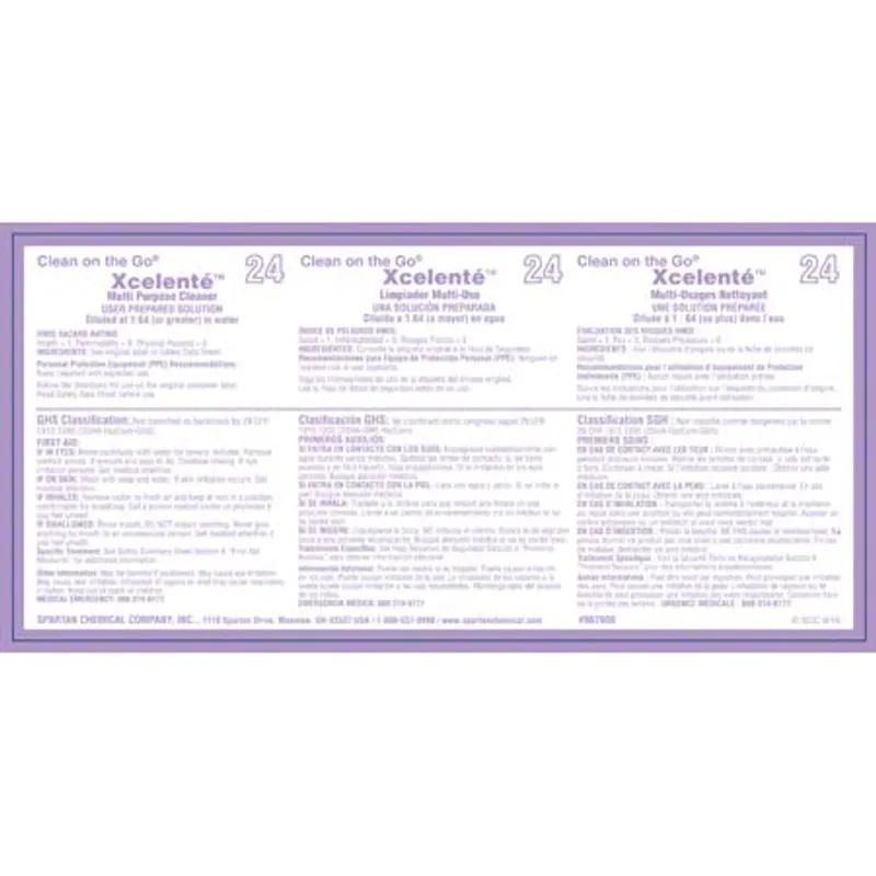 Clean on the Go Xcelente 24 Product Label Vinyl White 1/Each