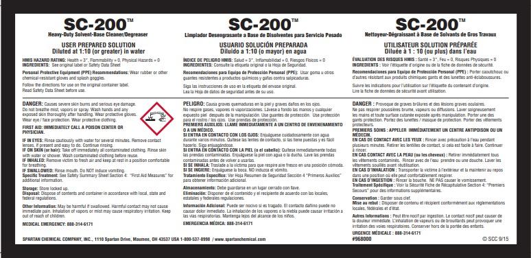 SC-200 Heavy Duty Solvent Based Cleaner/Degreaser Product Label Paper 1/Each