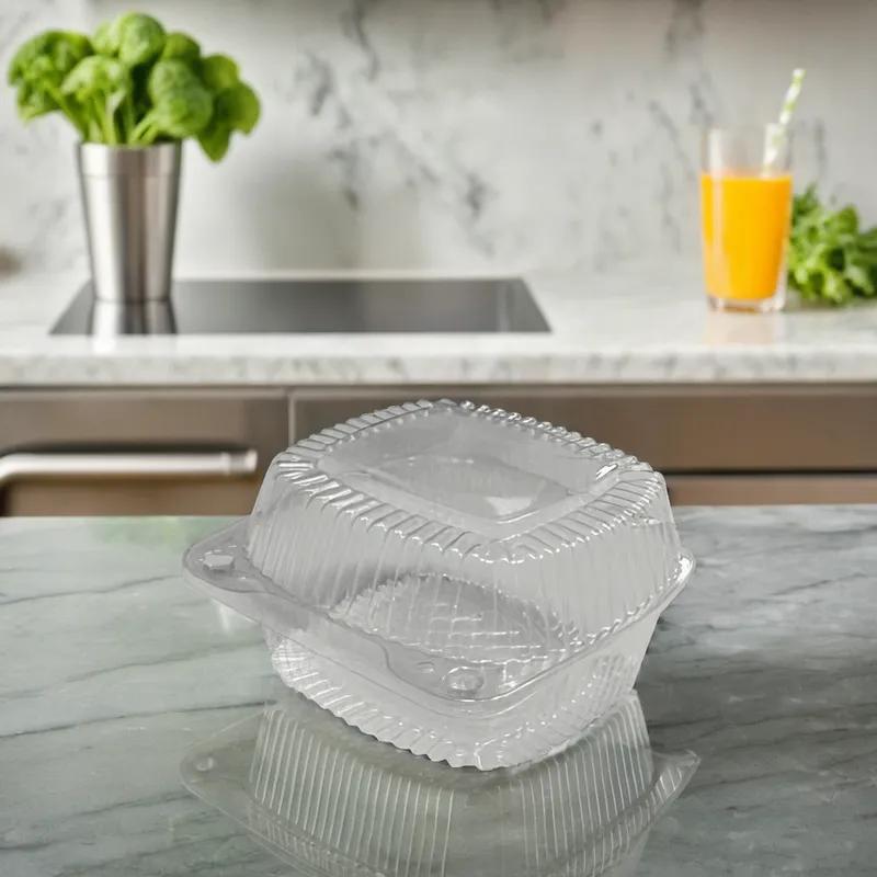 WNA Atrium Take-Out Container Hinged With Dome Lid Small (SM) 5X5X3.18 IN OPS Clear Square 500/Case
