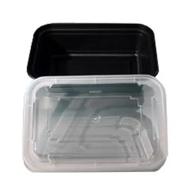 Tripak® Take-Out Container Base & Lid Combo With Dome Lid 12 OZ Plastic Black Clear Rectangle Microwave Safe 150/Case