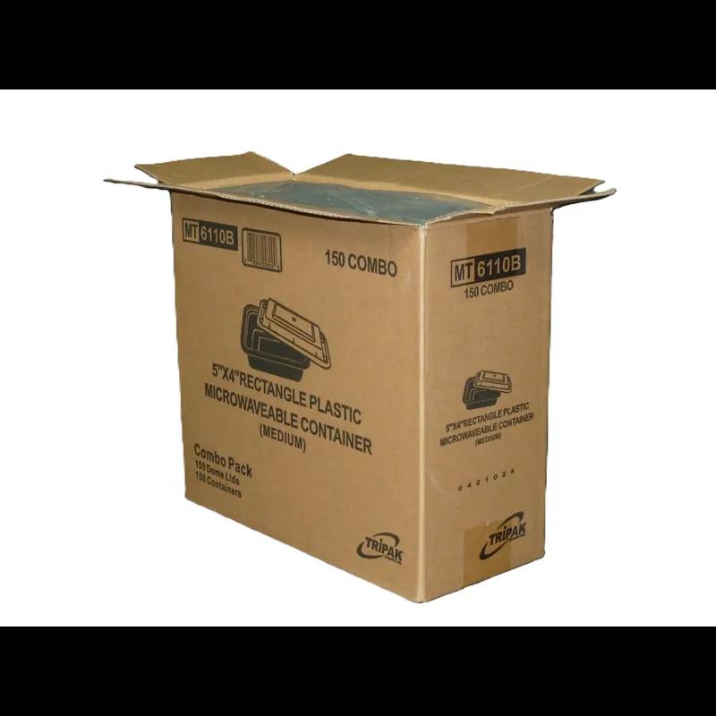 Tripak® Take-Out Container Base & Lid Combo With Dome Lid 12 OZ Plastic Black Clear Rectangle Microwave Safe 150/Case