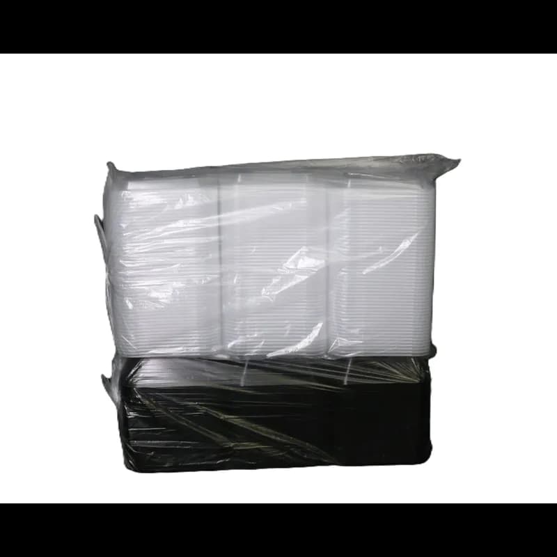 Tripak® Take-Out Container Base & Lid Combo With Dome Lid 12 OZ Plastic Black Clear Rectangle Microwave Safe 150/Case