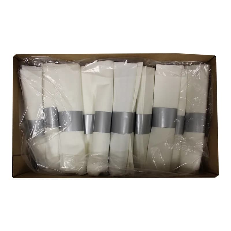 4PC Cutlery Kit PS Silver Hammered Look Pre-Rolled With Napkin,Fork,Knife,Teaspoon 100/Case