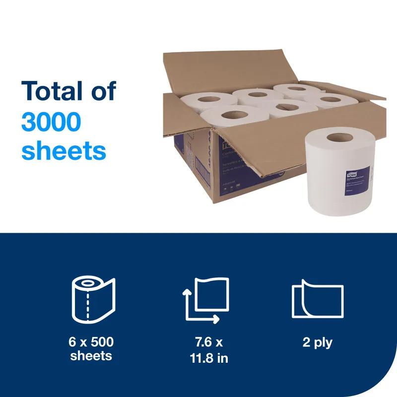 Tork Roll Paper Towel M2 11.82X7.6 IN 492.5 FT 2PLY White Centerfeed Embossed Refill 500 Sheets/Roll 6 Rolls/Case