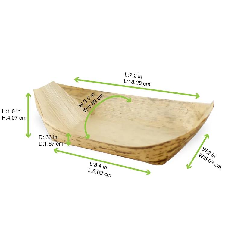 Food Tray Medium (MED) 0.3125 LB Bamboo Leaf Natural Boat 100 Count/Pack 5 Packs/Case 500 Count/Case
