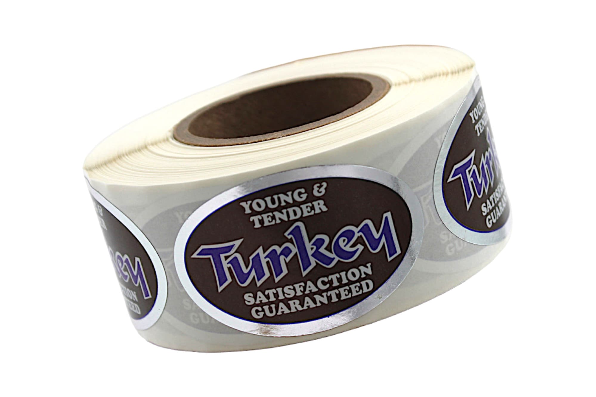 Young & Tender Turkey Meat Label 1.25X2 IN Silver Brown Blue White Oval 500 Count/Roll 20 Rolls/Case 10000 Count/Case