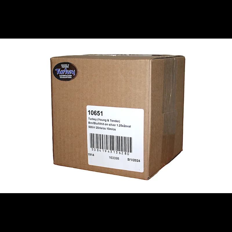 Young & Tender Turkey Meat Label 1.25X2 IN Silver Brown Blue White Oval 500 Count/Roll 20 Rolls/Case 10000 Count/Case
