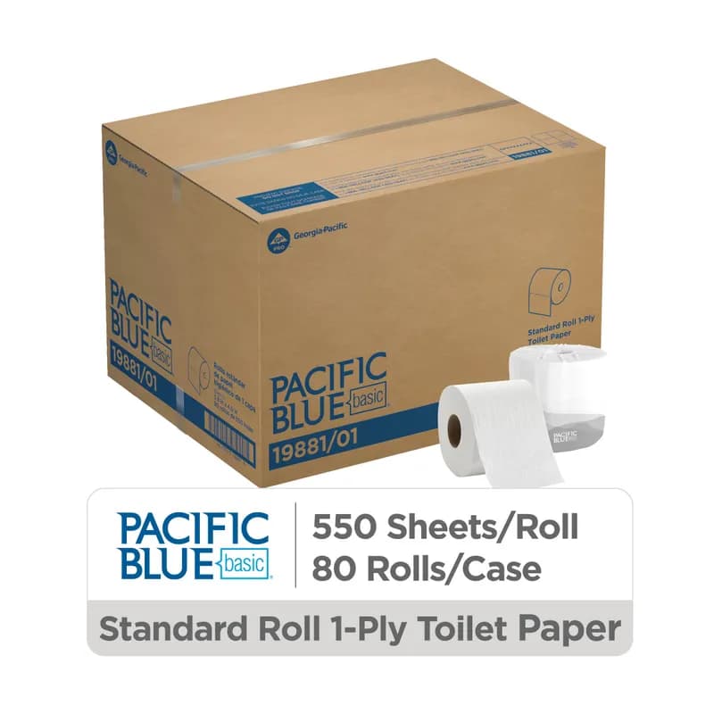 Pacific Blue Toilet Paper & Tissue Roll 4X3.8 IN 1PLY White Embossed Standard EPA Indicator 80/Case