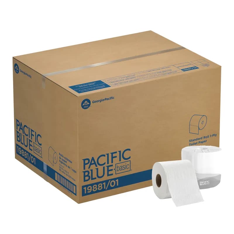 Pacific Blue Toilet Paper & Tissue Roll 4X3.8 IN 1PLY White Embossed Standard EPA Indicator 80/Case