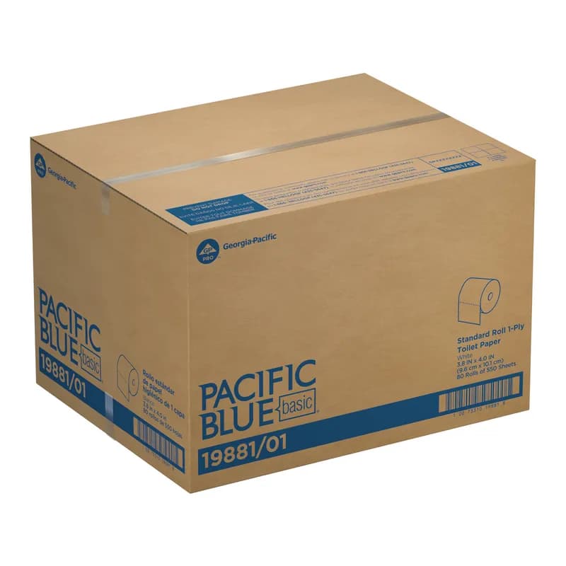 Pacific Blue Toilet Paper & Tissue Roll 4X3.8 IN 1PLY White Embossed Standard EPA Indicator 80/Case