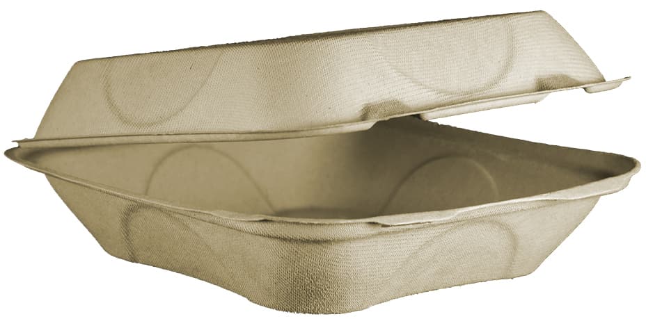 Take-Out Container Hinged With Dome Lid 8X8X2.9 IN Pulp Fiber Kraft Square 300/Case