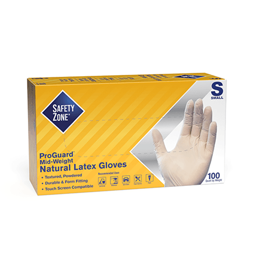 Safety Zone® Gloves Small (SM) Natural 5MIL Textured Latex Powdered Touch Screen Compatible 100 Count/Box 10 Box/Case