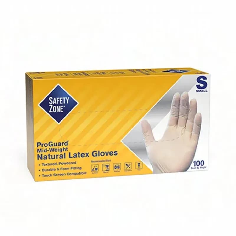 Safety Zone® Gloves Small (SM) Natural 5MIL Textured Latex Powdered Touch Screen Compatible 100 Count/Box 10 Box/Case