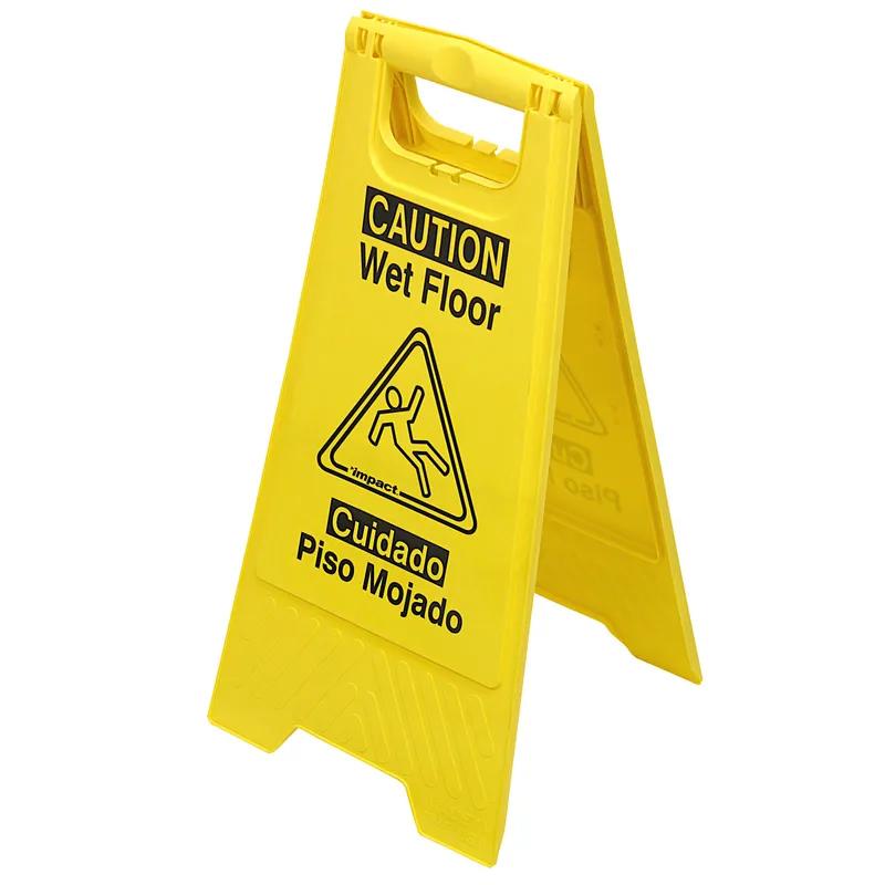 Impact® Wet Floor Sign Caution Sign Yellow Black Plastic English & Spanish Languages 1/Each