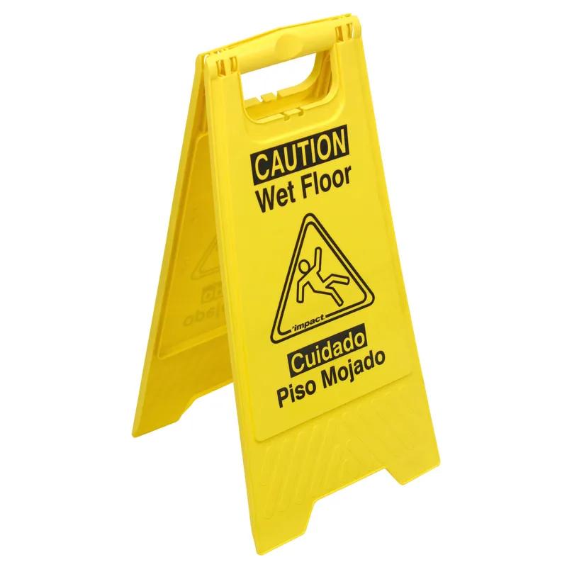 Impact® Wet Floor Sign Caution Sign Yellow Black Plastic English & Spanish Languages 1/Each