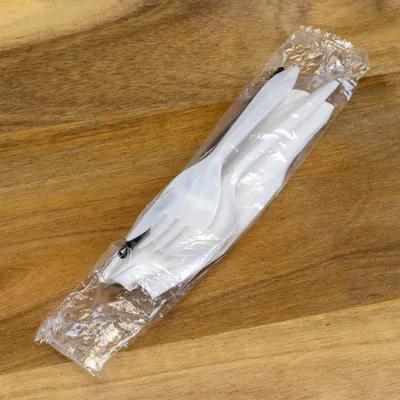 4PC Cutlery Kit PP White Medium Weight With Napkin,Fork,Milk Straw,Soup Spoon 500/Case