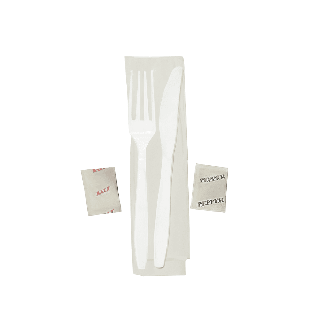 Victoria Bay 5PC Cutlery Kit PP White Medium Weight With 13X13 Napkin,Fork,Knife,Salt & Pepper 500/Case