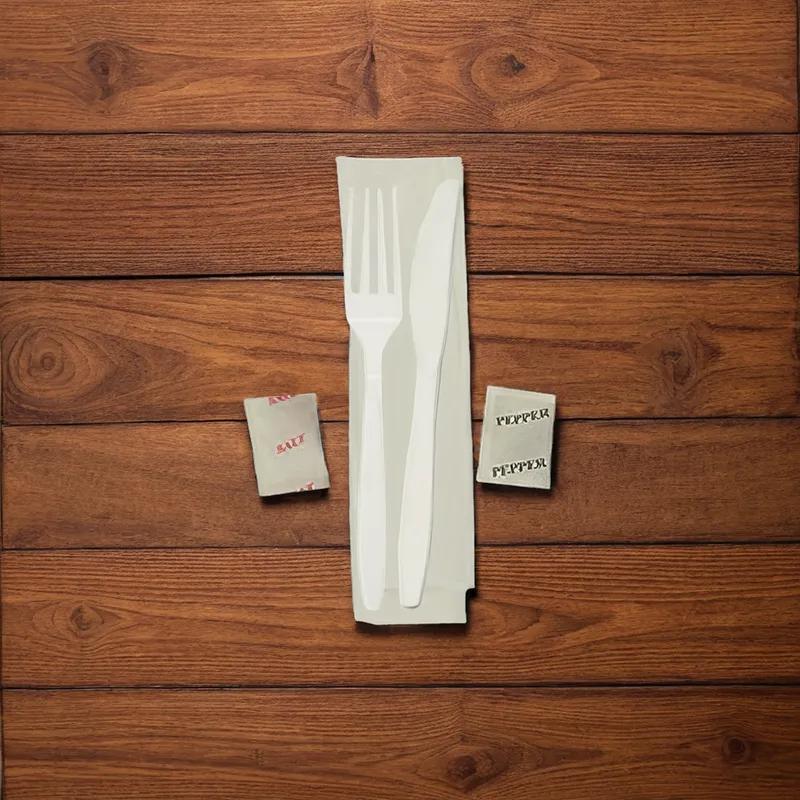 Victoria Bay 5PC Cutlery Kit PP White Medium Weight With 13X13 Napkin,Fork,Knife,Salt & Pepper 500/Case